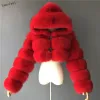 High Quality Furry Cropped Faux Fur Coats and Jackets Women Fluffy Top Coat with Hooded Winter Fur Jacket