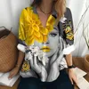 Women's Blouses 2024 Shirts & Abstract Art Face Oil Painting Print Elegant Women Blouse Long-sleeved Large Size Female
