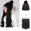 Берец вязаная шляпа с волосами, прикрепленными к женщинам Beanie Wig Long Wavy Extension Fluffy Drop