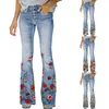 Frauenhose Freizeit lose Denim Lange florale gedruckte Hosen bequeme Mikro -Flared Jeggings Frau Plus Size Strumpfhosen Kleidung