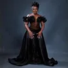 2024 Aso Ebi Robes De Bal Noir Sirène Illusion Dentelle Tulle Soirée Robe De Soirée Pour Occasions Spéciales Africain Arabe Noir Femmes Anniversaire Robes De Fête AM250