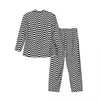 Pyjamas pour hommes pour hommes hommes Black and White Wave Bedroom Stripes Two Piece Casual Set à manches longues Romantic Oversize Home
