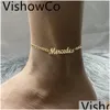 سمليت مخصصة اسم Anklet للنساء لون الذهب الفولاذ المقاوم للصدأ سوار مخصص اللوحات مع إسقاط تسليم dhkaf