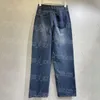 Lettres brodées femmes Jeans Denim pantalon bleu Jean pantalon jambe droite Jeans décontractés