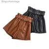 Shorts féminins Fonctionnelles Fashion Fabe Shorts en cuir vintage High Taist Fe Shorts entièrement-correspondant Couleur solide lâche Pantl231222