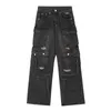 Pantaloni da carico hip hop strappato jeans maschi