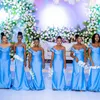 IceBlue aso Ebi Nedime Elbiseleri artı Boyut Afrika Arap Taffeta Sheer Boyun Tül Mücevher Denizkızı İncileri Boncuklu Dönüşüm Uzun Düğün Konuk Elbise BR011