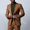 Men's Suits Brown Slim Fit For Men 2 Pieces Male Formal Groomsmen Bridegroom Wedding Tuxedos Blazer Pants Trajes De Hombre