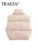 Coletes femininos trafza de inverno casual casaco acolchoado fora roupas de rua sólida color sólida colete acolchoado mulheres sem mangas desfuffer gilet