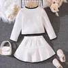 Clothing Sets Kids Casual Outfits For Girls 2023 Spring Autumn Toddler Cute Bowknot Long Sleeve White Coat Tops Short Skirt 1-8Y