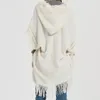 Kvinnors tröjor Kvinnor Poncho Tassels Sticked Shawl Scarf fransad Wrap Sweater Pullover Cape Top Tassel Wrapped Hooded Female