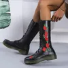 Сапоги New Winter Size 43 Boots Fashion Women Flowers Cround Toe Mid Heel Casual Comfort Women Boots Zip осени средние ботинки Botas de Mujer