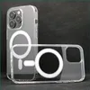 Transparent tydliga magnetiska telefonfodral för iPhone 15 14 Plus 13 12 11 Pro Max XR XS Max Samsung S24 S23 Trådlös laddare Akrylchockskydd med detaljpaket