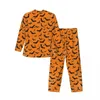 Vêtements de nuit pour hommes Halloween Bat Pyjama Ensembles Orange et Noir Mode Femme Manches longues Vintage Loisirs 2 pièces Costume à la maison Grande taille