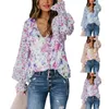 Dames blouses dames blouse bloemenprint elegant chic shirt zomer knop voor front diep v sexy lantaarn mouw dames top