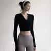 Chemises actives Top Autumn High Waited Short Slim Fit Running Training Fitness Costume à manches longues pour les femmes