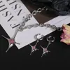 Hanger kettingen roze ster kristal ringen clip oorbellen ingesteld voor vrouwen charm sleutelbeen ketting geen piercing oor mode sieraden geschenken