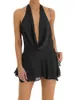 Chronstyle Femmes sexy slim fit basse mini-robe Y2K Backless Halter Deep V Mesh Mesh Robe courte