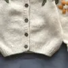 ファヒオンの女の子プリンセスフローラル刺繍編みカーディガン幼児幼児幼児セーター衣装春秋ニットウェア1 10Y 231221