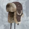 Męskie kobiety unisex ciepły traper żołnierz earflap zimowe ciepłe klapy hat narciarski kapelusz bombowy 100% naturalny prawdziwy królik futra 231221