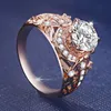 Wedding Rings Real 14K Rose Gold Microinlaid 1 Carat Diamond Ring Women White Topaz Gemstone Anillos Bizuteria Sparkling Dainty Rings Box 231222