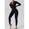 Active Sets Women 점프 수트 원피스 슈트 지퍼 긴 슬리브 요가 세트 체육관 푸피 업 운동 의류 Fiess Bodysuit Tight Fitting Tracksuit