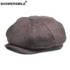 Showersmile tweed plaid sboy cap wal laine chapeau style britannique gatsby laine plate octogonale automne béret masculin hiver 231222