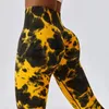 Active Pants Tie-Dye Yoga Sports Leggings Kvinnor Tränar Kör Fitness Hög midja Sömlös gym Push Ups Workout Tights