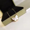 Designer Vintage Lucky Pendant Necklace Yellow Gold Plated White Mother of Pearl Butterfly Charm Short Chain Choker for Women Jewelry