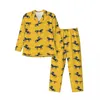 Men's Sleepwear Pajamas Men Horse Print Home Yellow Flower Two Piece Casual Set Long Sleeve Cute Oversized Suit