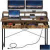 Andere meubels computerbureau met 2 ders en power outlet 39 34 Home Office Writing Monitor Stand Workstation Tabel Stabiele metalen druppel DHVZF