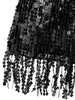 Scenkläder kvinnor glittrande paljett tassel latin danskjol prestanda kostym elastisk midjeband patent läder frans kjolar danskläder