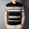 Herrpolos herrskjortor korea man skjortor sommar randiga tryckknappkläder affärsstil streetwear kort sling t-shirt l231222