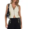 Women's Vests Wilcliar Women S Summer Slim Tank Tops Solid Color Front Button Vest Side Cross Tie-Up Waistcoat Streetwear