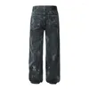 Jeans masculin graffiti imprimé salut pantalon de rue lavé streetwear pantalon en denim en vrac pour le bleu mâle