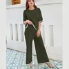 Pantalones de mujer Fashion Fashion de manga corta Traje de pijama de dos piezas Damas Long Long Sets Summer Elegant Casual Tops para mujeres 30314