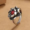 Clusterringe Hip Hop Style Lotus Ring weiblich Emaille Vintage Handwerkskunst Personalisierte Öffnung Verstellbarer handgefertigter Schmuck Großhandel Großhandel