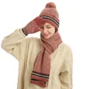 Kvinnor Vinter Keep Warm Set Fleece foder Beanie Tellefingers handskar Tjockna halsduk Julhatt Snö design halsduk 3 bitar