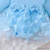 Robes de fille 0-18m Robe de bébé avec bandeau à manches longues robe de fleur bleue Robes de fête en bas âge