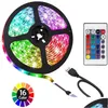 Led Strips Tv Backlight 6.56Ft Usb Strip Light Rgb Mti-Colour With Remote Controller For Laptop Kitchen Mirror Home Lighting Drop De Otd26
