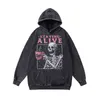 Men's Hoodies Sweatshirts Tkpa Punk Skull Print Old Hooded Sweater American High Street Wash Hoodie for Men and Women Nkmv