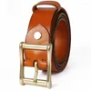 Belts 2023 Quality Pure Cow Skin Leather Men's Retro Brass Pin Buckle Cowhide Casual Accessories For Men Jeans 2024