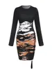 LW Plus Size herfst Winter Lange Mouw Vrouwen Dresses Sexy Zip Design Tie Dye Rib Gebreide rekbare bodycon mini-jurk XL-5XL 231222