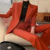 Koreanische Mode Langarm Doppelbrust Blazer High Tailled Lady Pant Anzüge Red Anzug für Frauen Büro tragen 231221
