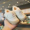 Athletic Outdoor Winter PU Baby Girls Boys Casual Shoes Solid Embroidery Warm Plush Toddler Children Sport Shoes Hook Loop Soft Kids Sneakers Q231222