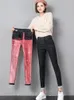 Mode sträcka hög midja penna byxor kvinnlig casual sammet jeans kvinnor kvalitet tjocka kvinnor 2024 231221