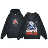 Newest X Hunter Acid Washed Anime Hoodie Spider Printed Sweatshirt Haruku Streetwear 100%cotton Unisex Fashion Pullover