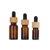 Amber Empty Glass Bottles For Essential Oil E Liquid Refillable Container With Bamboo Cap And Glass Pipette Awxcg