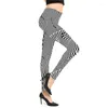 Kvinnors leggings kvinnor trycker rutiga fitness leggins elasticitet kvinnliga sexiga byxor tränar svart vit push up blyertsbyxor