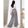 Frauenhose Weitbein Büro Lady Lose Slit Pant 2023 Herbst Winter FEMAL HIGHT Taille Hosen mit Tasche Casual Cord -Kleidung